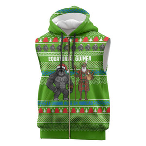 Equatorial Guinea Christmas Sleeveless Zip Hoodie Santa Gorilla Gift Basket - African Pride