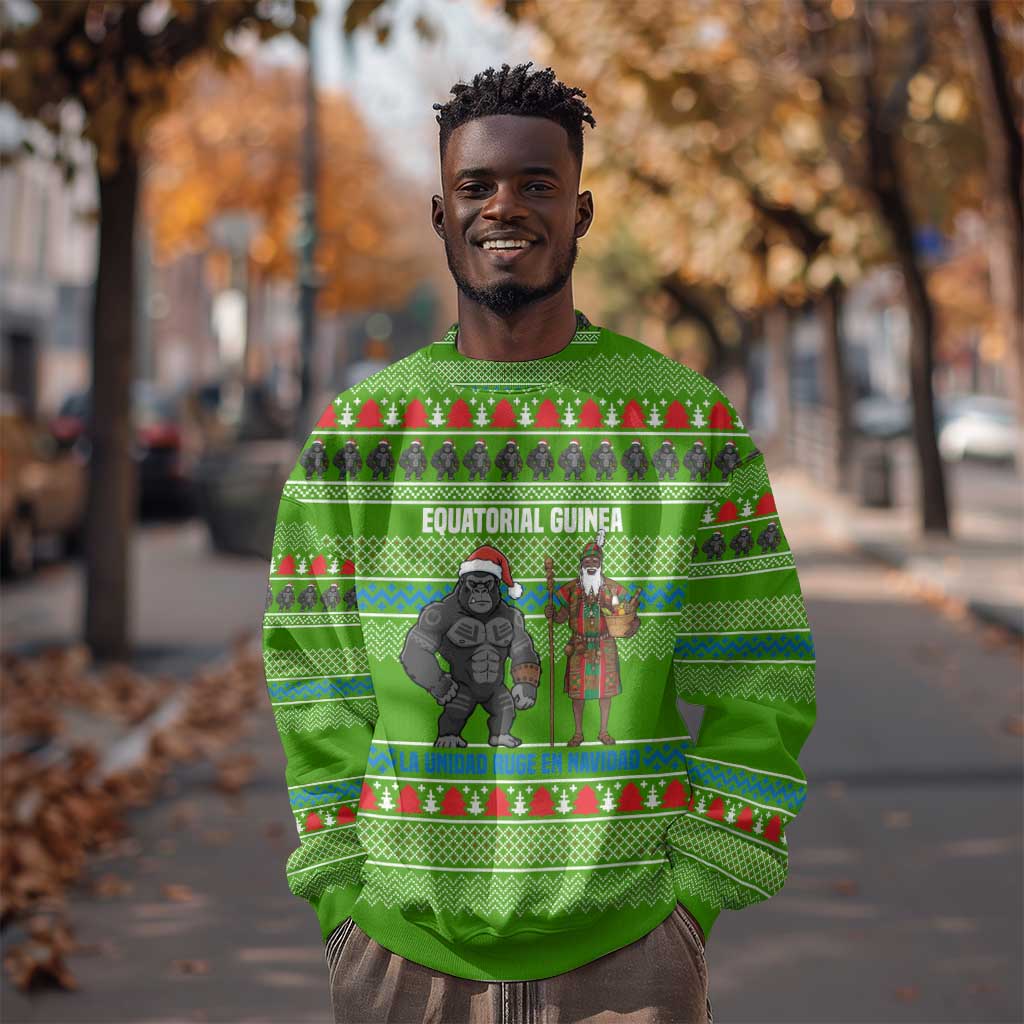 Equatorial Guinea Christmas Sweatshirt Santa Gorilla Gift Basket - African Pride