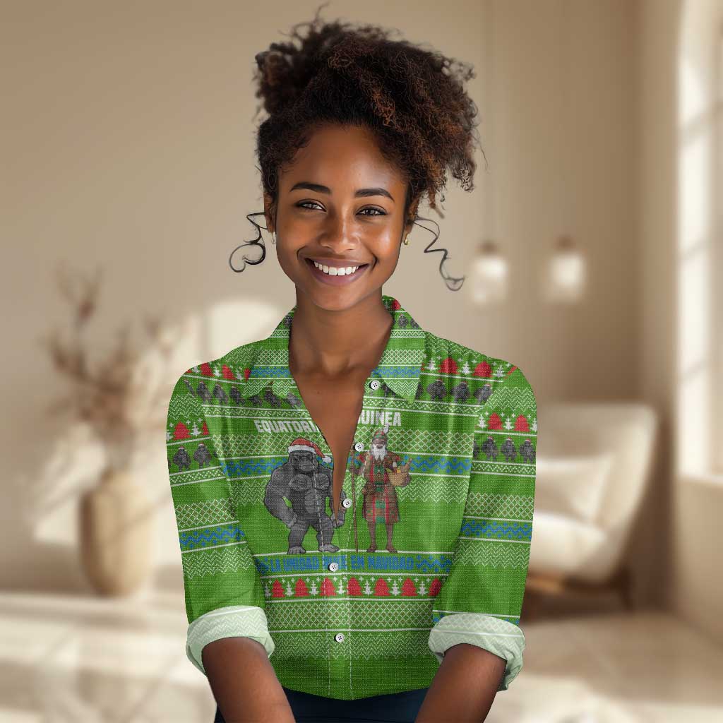 Equatorial Guinea Christmas Women Casual Shirt Santa Gorilla Gift Basket - African Pride