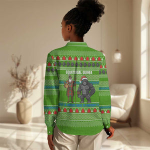 Equatorial Guinea Christmas Women Casual Shirt Santa Gorilla Gift Basket - African Pride