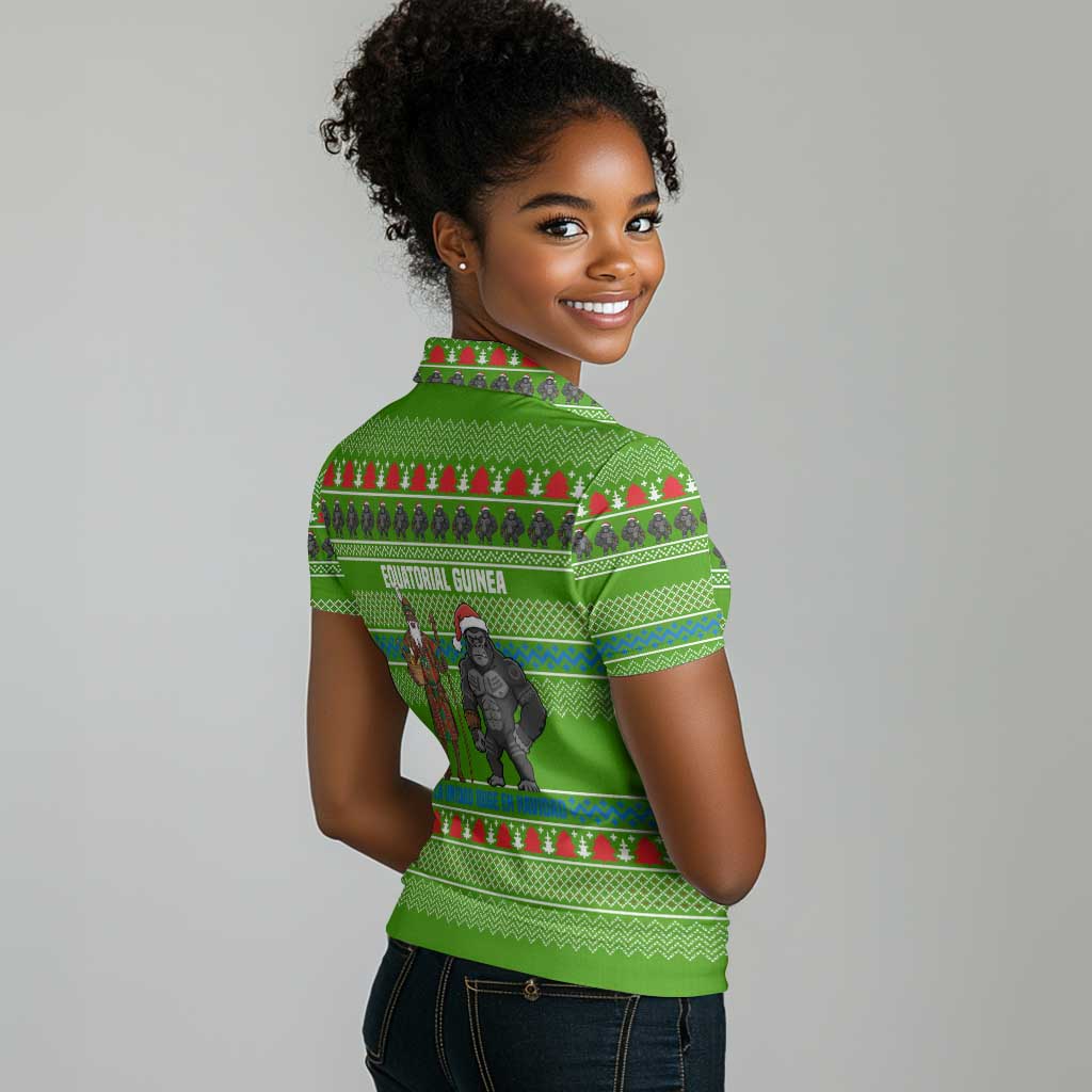 Equatorial Guinea Christmas Women Polo Shirt Santa Gorilla Gift Basket - African Pride