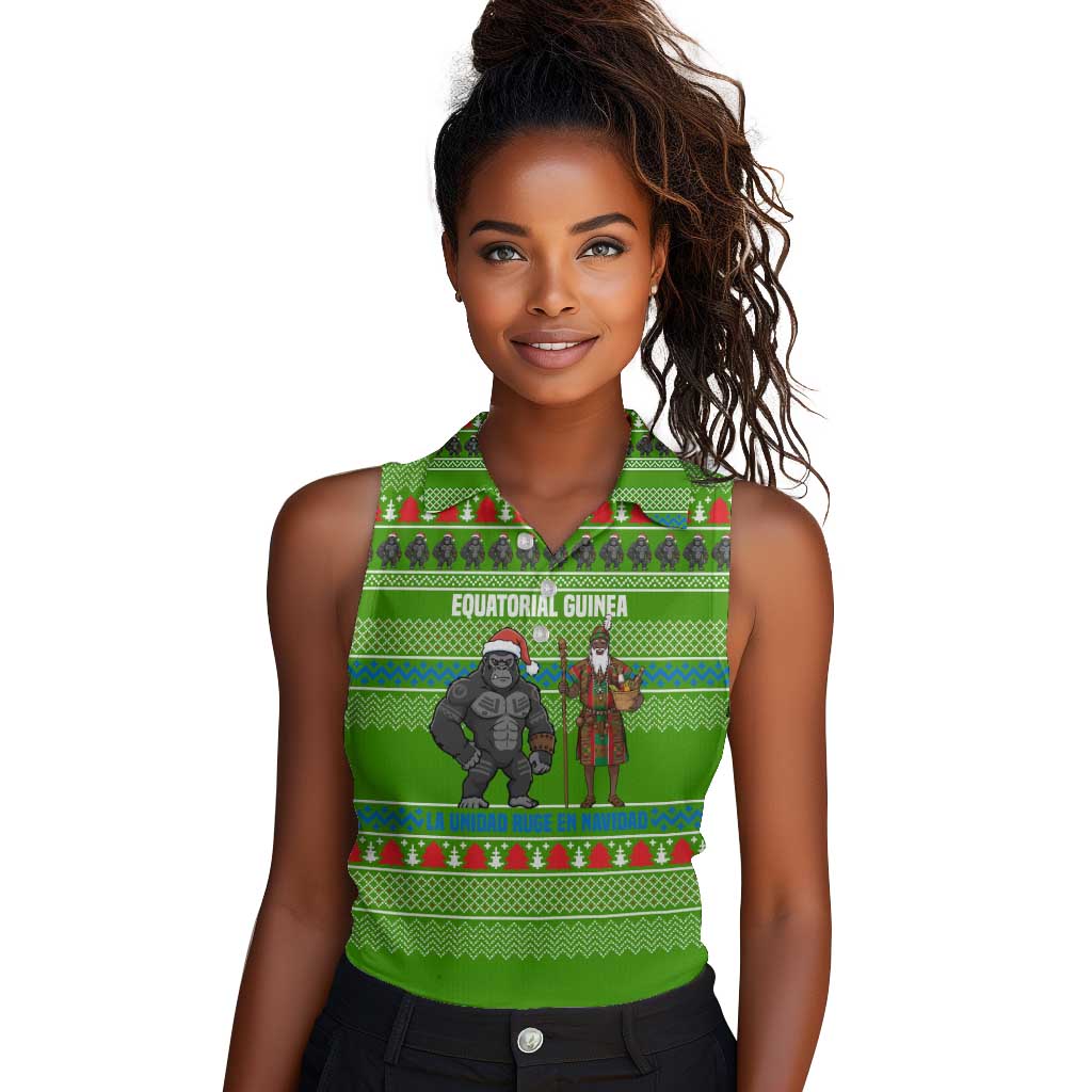 Equatorial Guinea Christmas Women Sleeveless Polo Shirt Santa Gorilla Gift Basket - African Pride