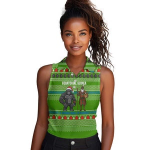 Equatorial Guinea Christmas Women Sleeveless Polo Shirt Santa Gorilla Gift Basket - African Pride