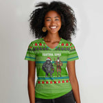 Equatorial Guinea Christmas Women V-Neck T-Shirt Santa Gorilla Gift Basket - African Pride