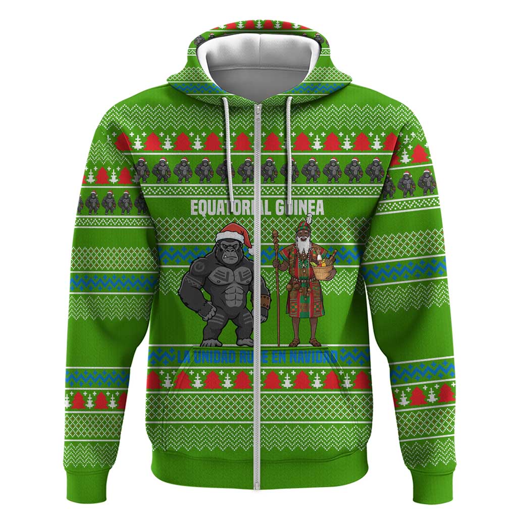 Equatorial Guinea Christmas Zip Hoodie Santa Gorilla Gift Basket - African Pride
