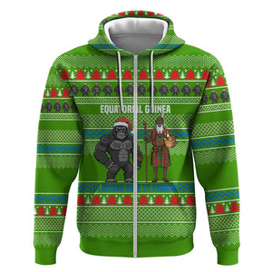 Equatorial Guinea Christmas Zip Hoodie Santa Gorilla Gift Basket - African Pride