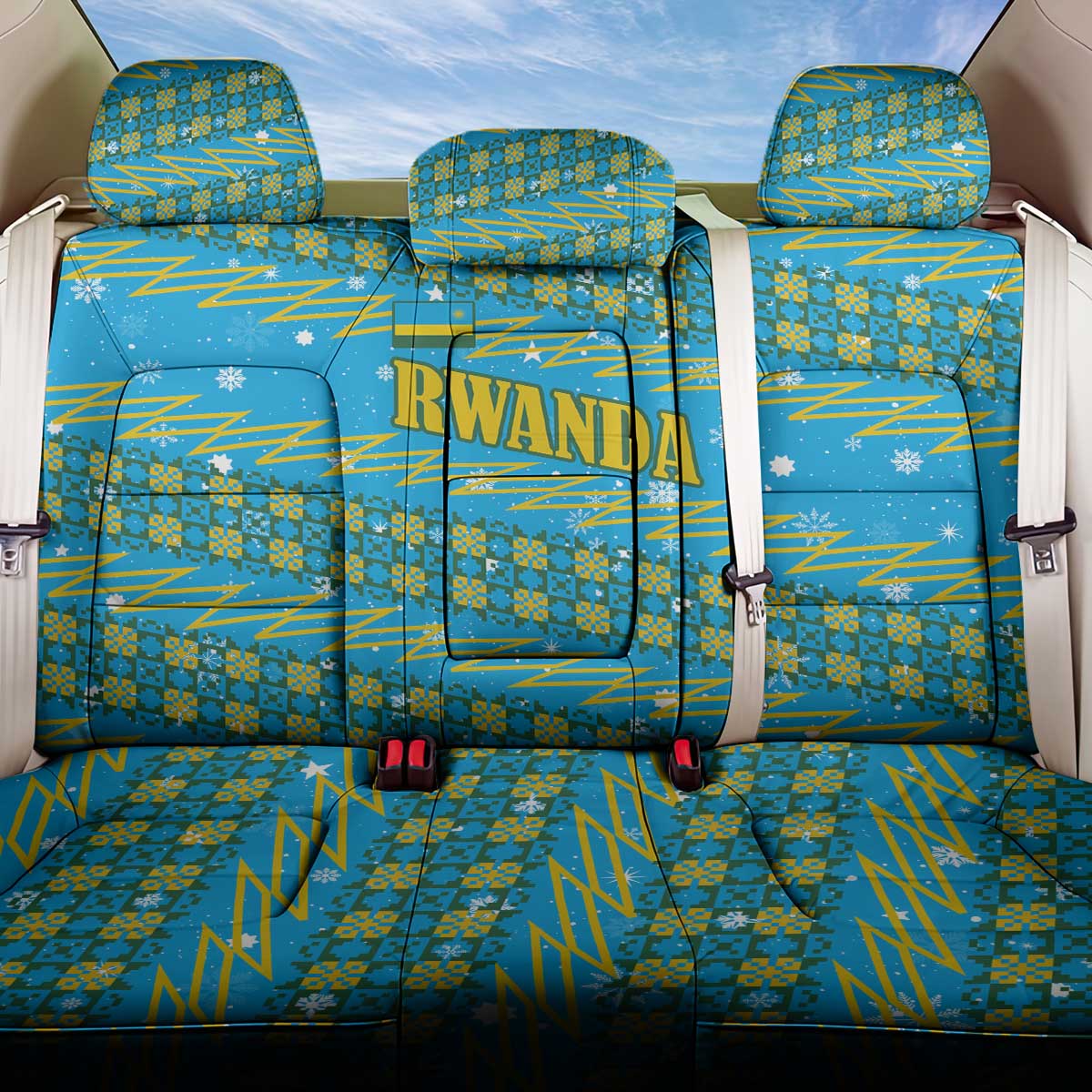 Rwanda Christmas Back Car Seat Cover Festive Geometric Motifs and Bold Typography - African Pride