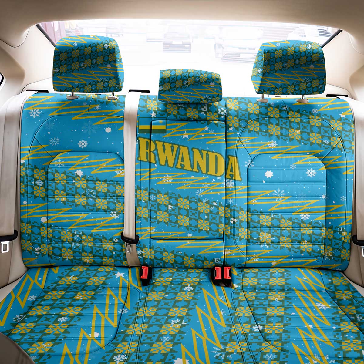 Rwanda Christmas Back Car Seat Cover Festive Geometric Motifs and Bold Typography - African Pride