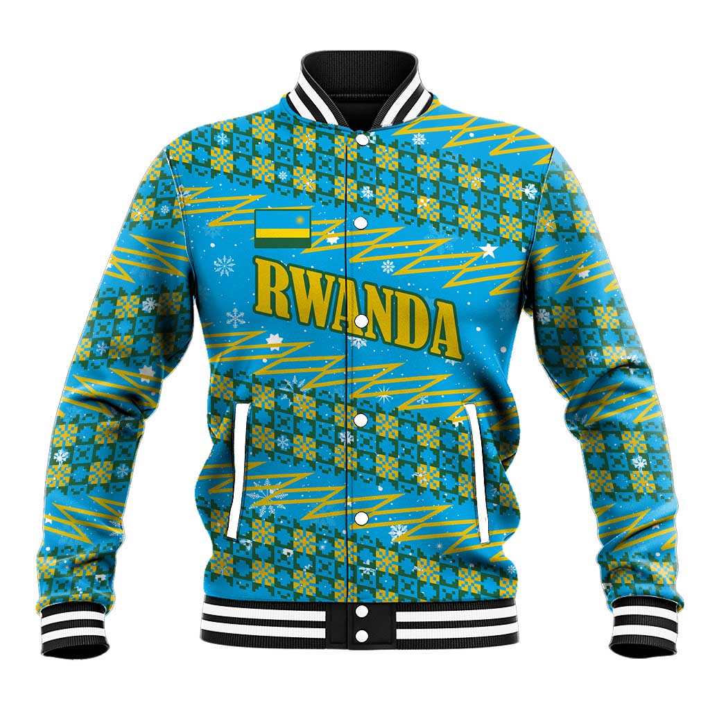 Rwanda Christmas Baseball Jacket Festive Geometric Motifs and Bold Typography - African Pride