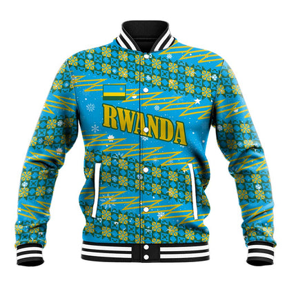 Rwanda Christmas Baseball Jacket Festive Geometric Motifs and Bold Typography - African Pride
