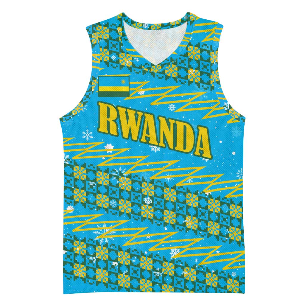 Rwanda Christmas Basketball Jersey Festive Geometric Motifs and Bold Typography - African Pride