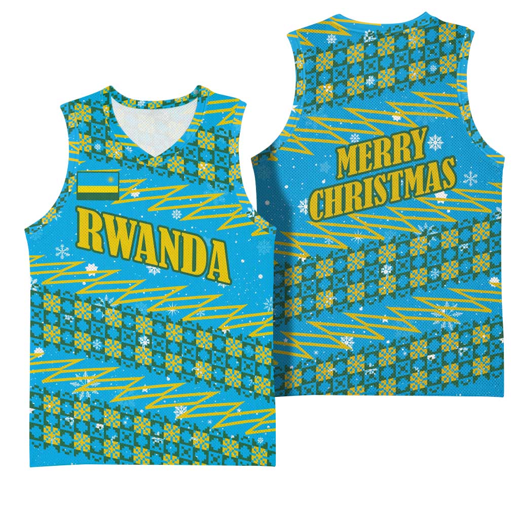 Rwanda Christmas Basketball Jersey Festive Geometric Motifs and Bold Typography - African Pride