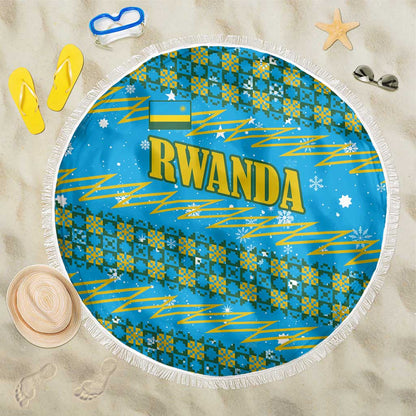 Rwanda Christmas Beach Blanket Festive Geometric Motifs and Bold Typography - African Pride