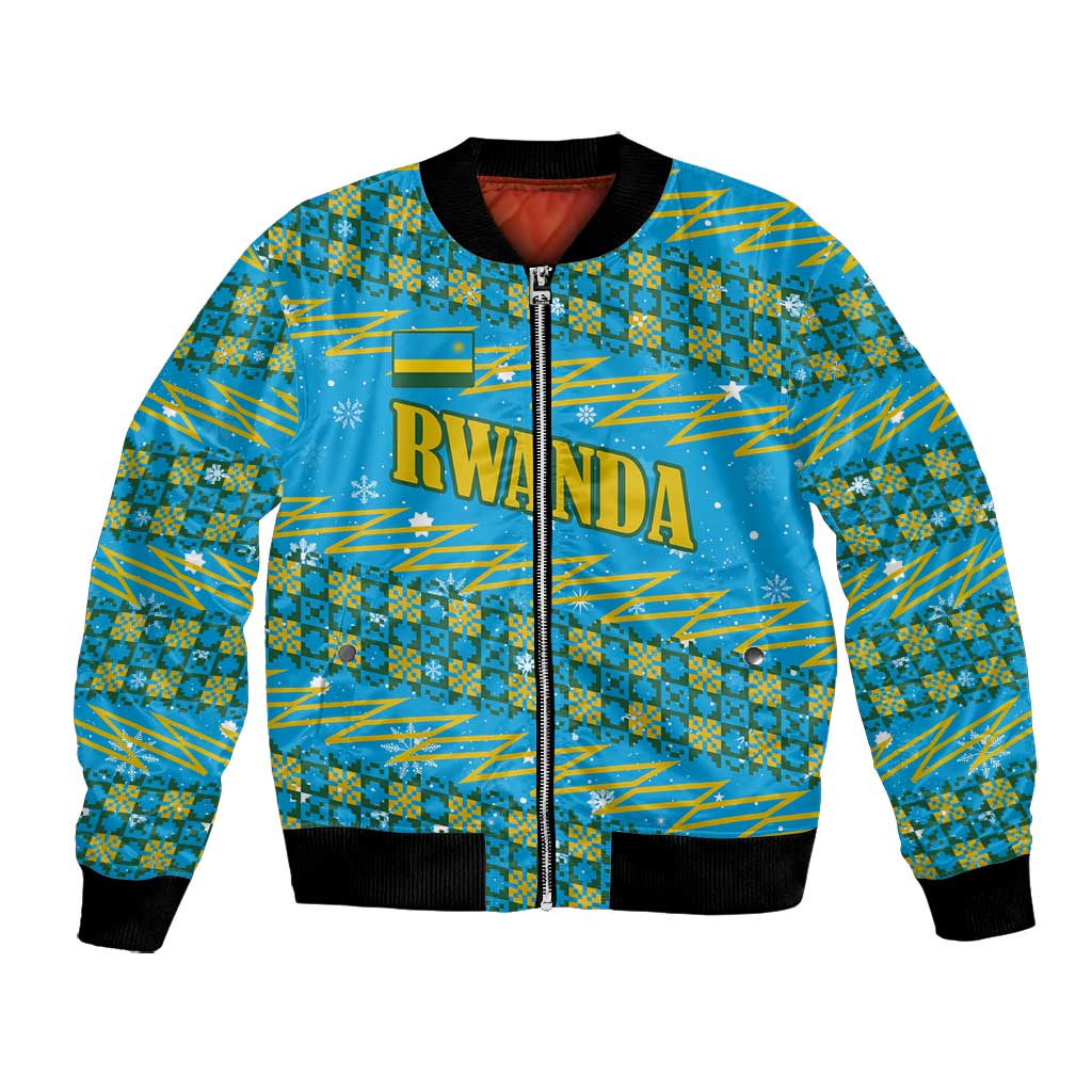 Rwanda Christmas Bomber Jacket Festive Geometric Motifs and Bold Typography - African Pride