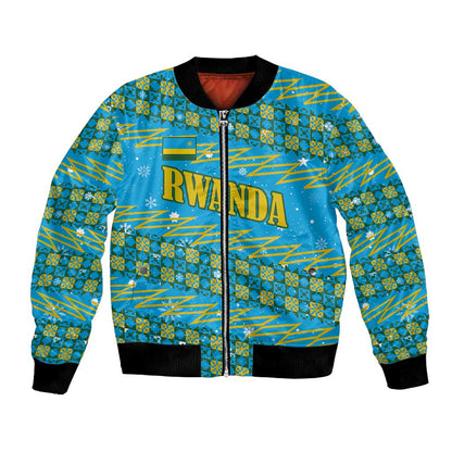 Rwanda Christmas Bomber Jacket Festive Geometric Motifs and Bold Typography - African Pride
