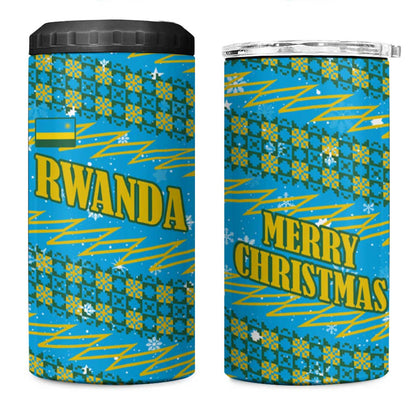 Rwanda Christmas 4 in 1 Can Cooler Tumbler Festive Geometric Motifs and Bold Typography - African Pride