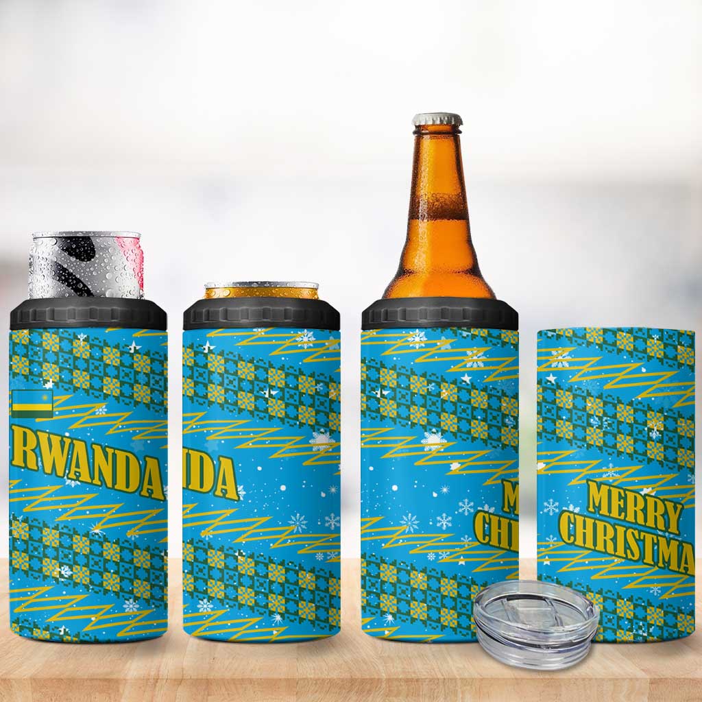 Rwanda Christmas 4 in 1 Can Cooler Tumbler Festive Geometric Motifs and Bold Typography - African Pride