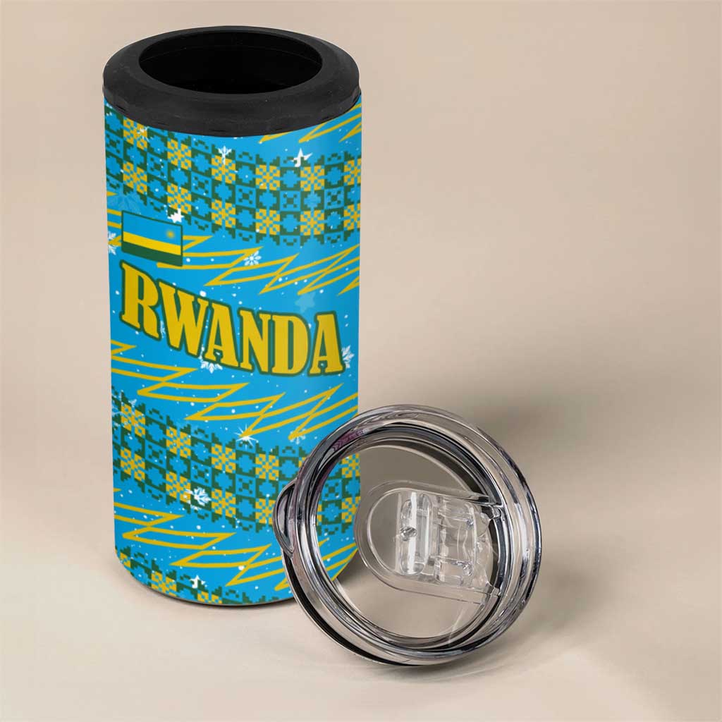 Rwanda Christmas 4 in 1 Can Cooler Tumbler Festive Geometric Motifs and Bold Typography - African Pride