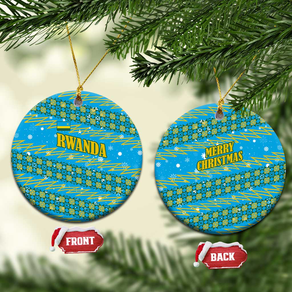 Rwanda Christmas Ceramic Ornament Festive Geometric Motifs and Bold Typography - African Pride