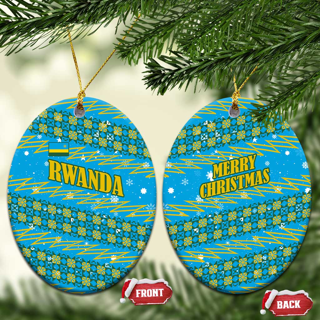 Rwanda Christmas Ceramic Ornament Festive Geometric Motifs and Bold Typography - African Pride