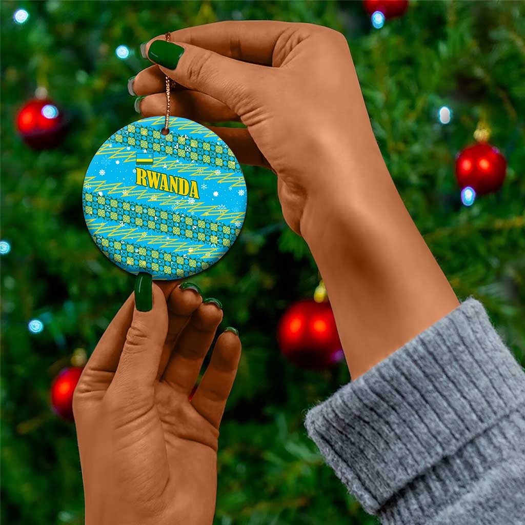 Rwanda Christmas Ceramic Ornament Festive Geometric Motifs and Bold Typography - African Pride
