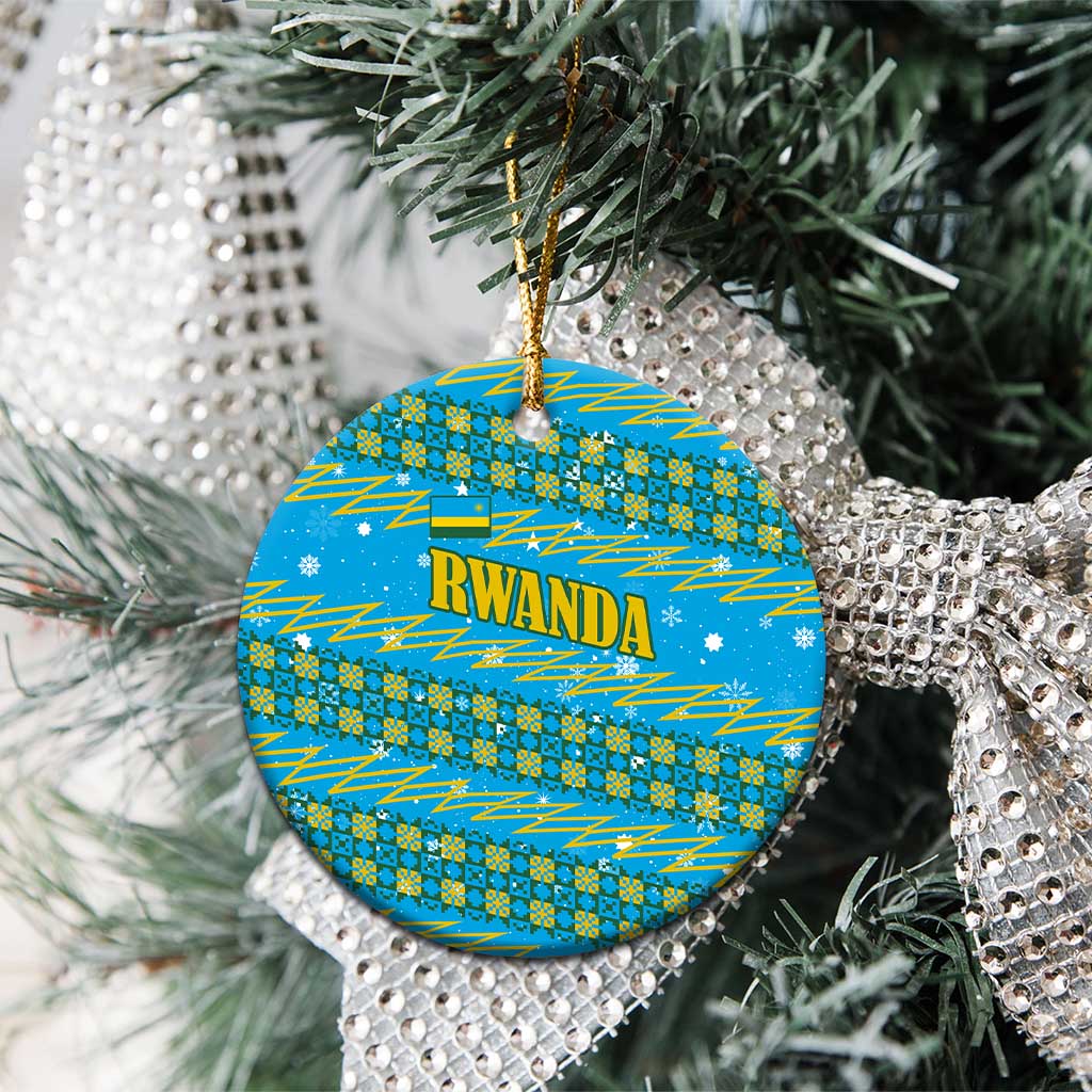 Rwanda Christmas Ceramic Ornament Festive Geometric Motifs and Bold Typography - African Pride