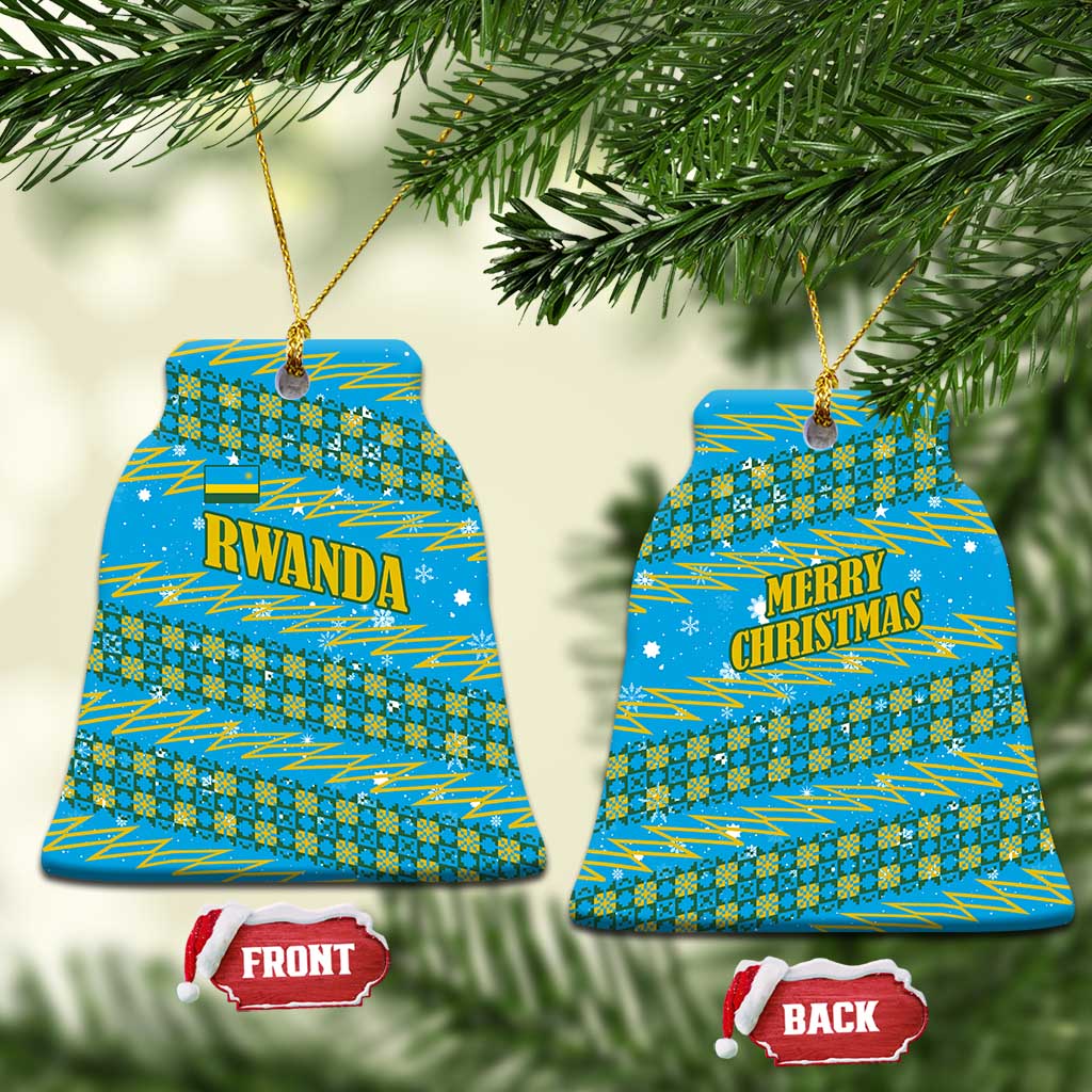 Rwanda Christmas Ceramic Ornament Festive Geometric Motifs and Bold Typography - African Pride