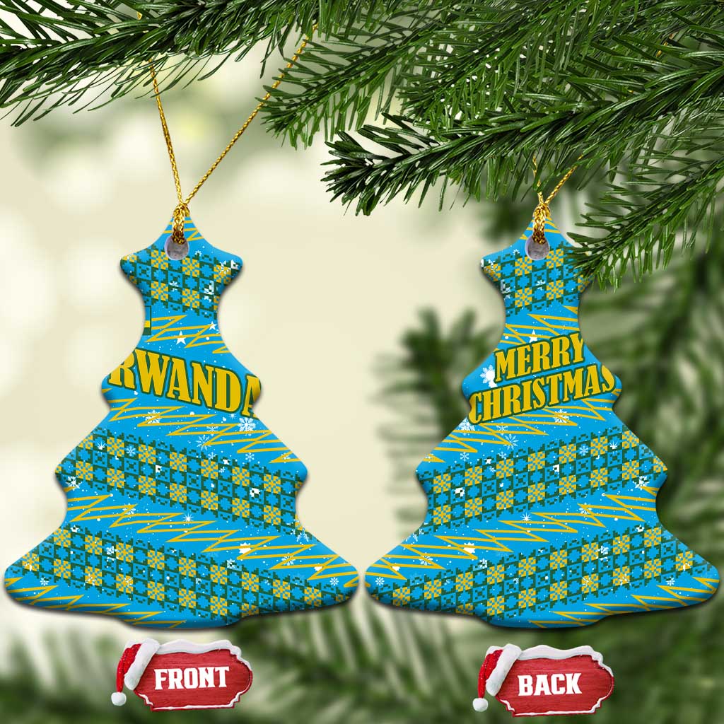 Rwanda Christmas Ceramic Ornament Festive Geometric Motifs and Bold Typography - African Pride