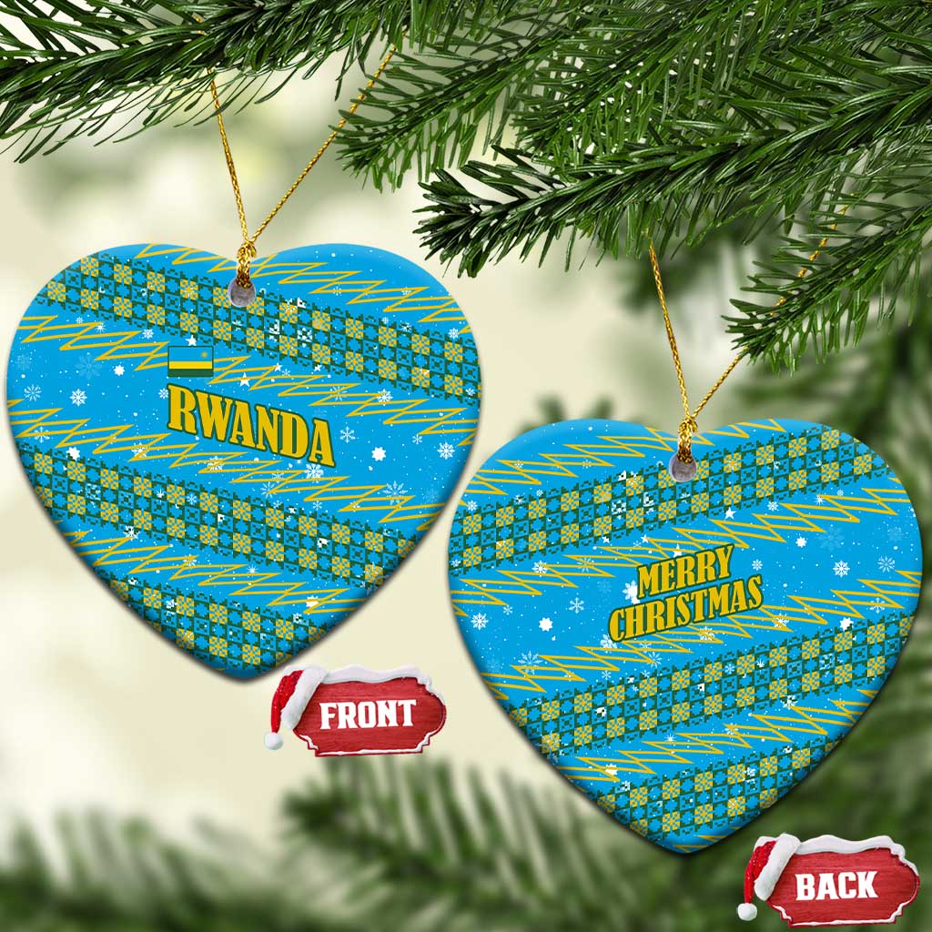 Rwanda Christmas Ceramic Ornament Festive Geometric Motifs and Bold Typography - African Pride