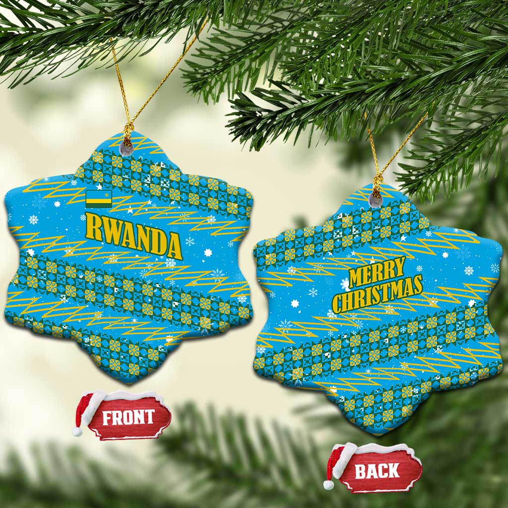 Rwanda Christmas Ceramic Ornament Festive Geometric Motifs and Bold Typography - African Pride