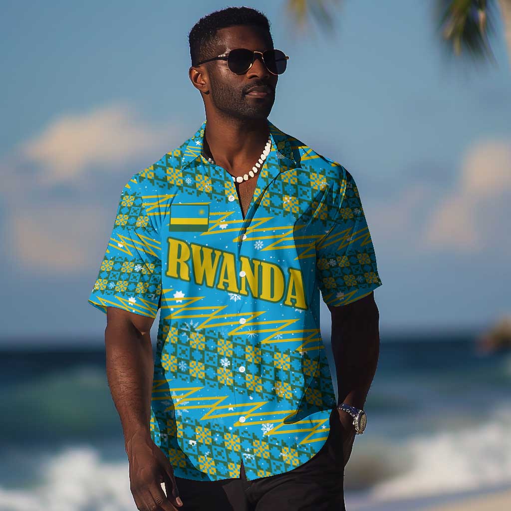 Rwanda Christmas Hawaiian Shirt Festive Geometric Motifs and Bold Typography - African Pride