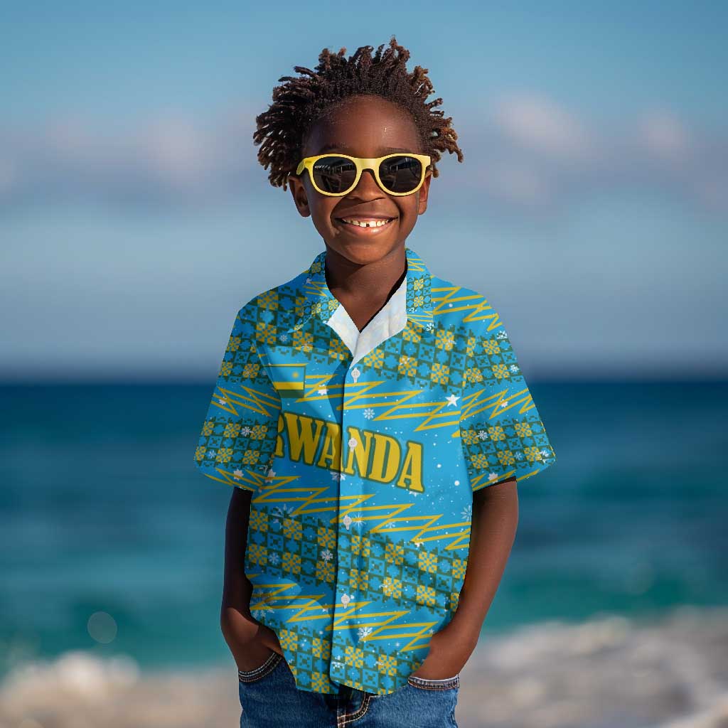 Rwanda Christmas Kid Hawaiian Shirt Festive Geometric Motifs and Bold Typography - African Pride