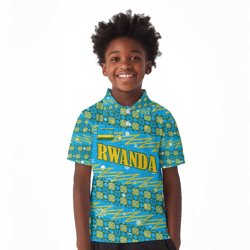 Rwanda Christmas Kid Polo Shirt Festive Geometric Motifs and Bold Typography - African Pride