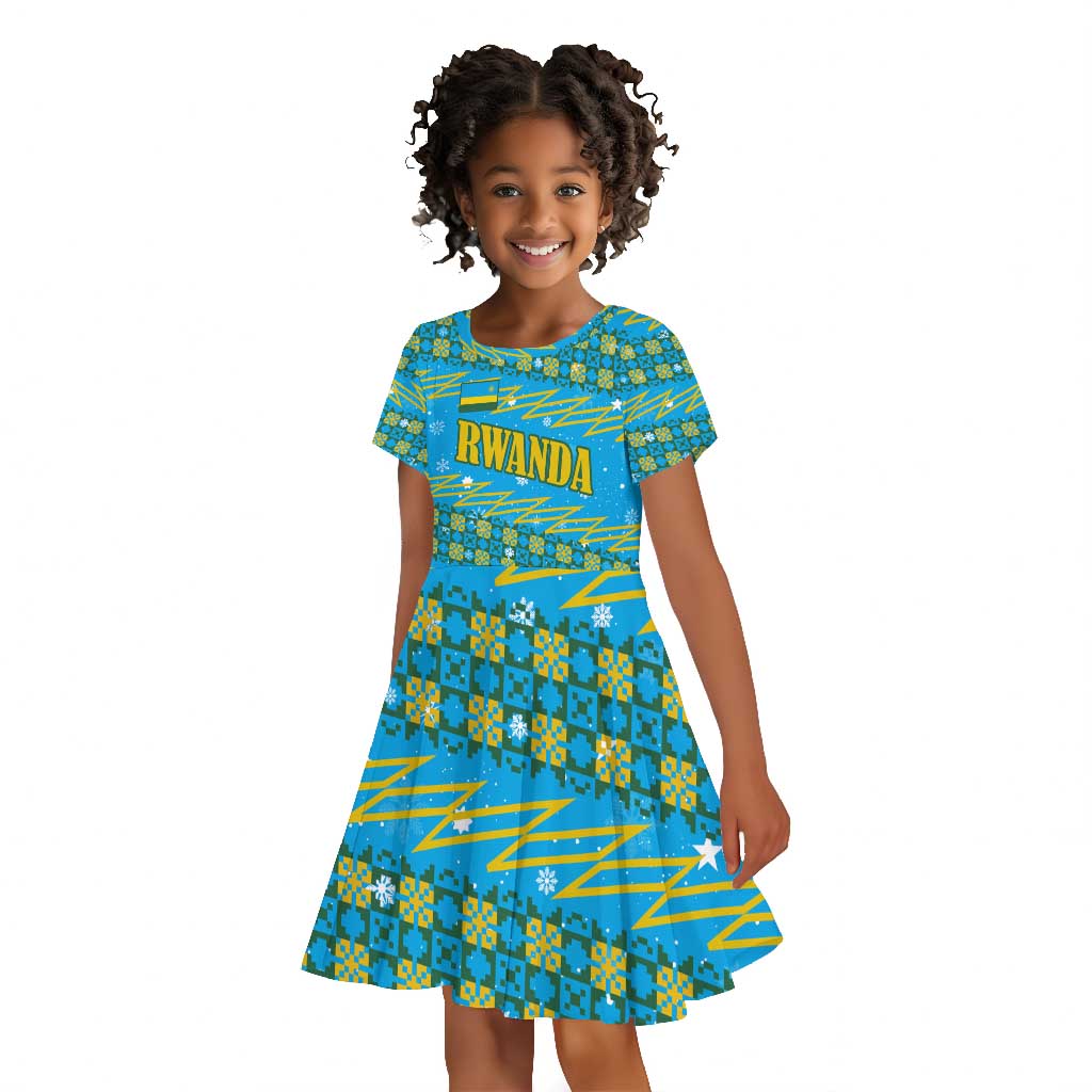 Rwanda Christmas Kid Short Sleeve Dress Festive Geometric Motifs and Bold Typography - African Pride