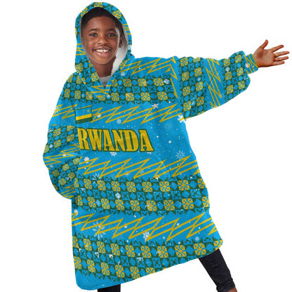Rwanda Christmas Kid Wearable Blanket Hoodie Festive Geometric Motifs and Bold Typography - African Pride