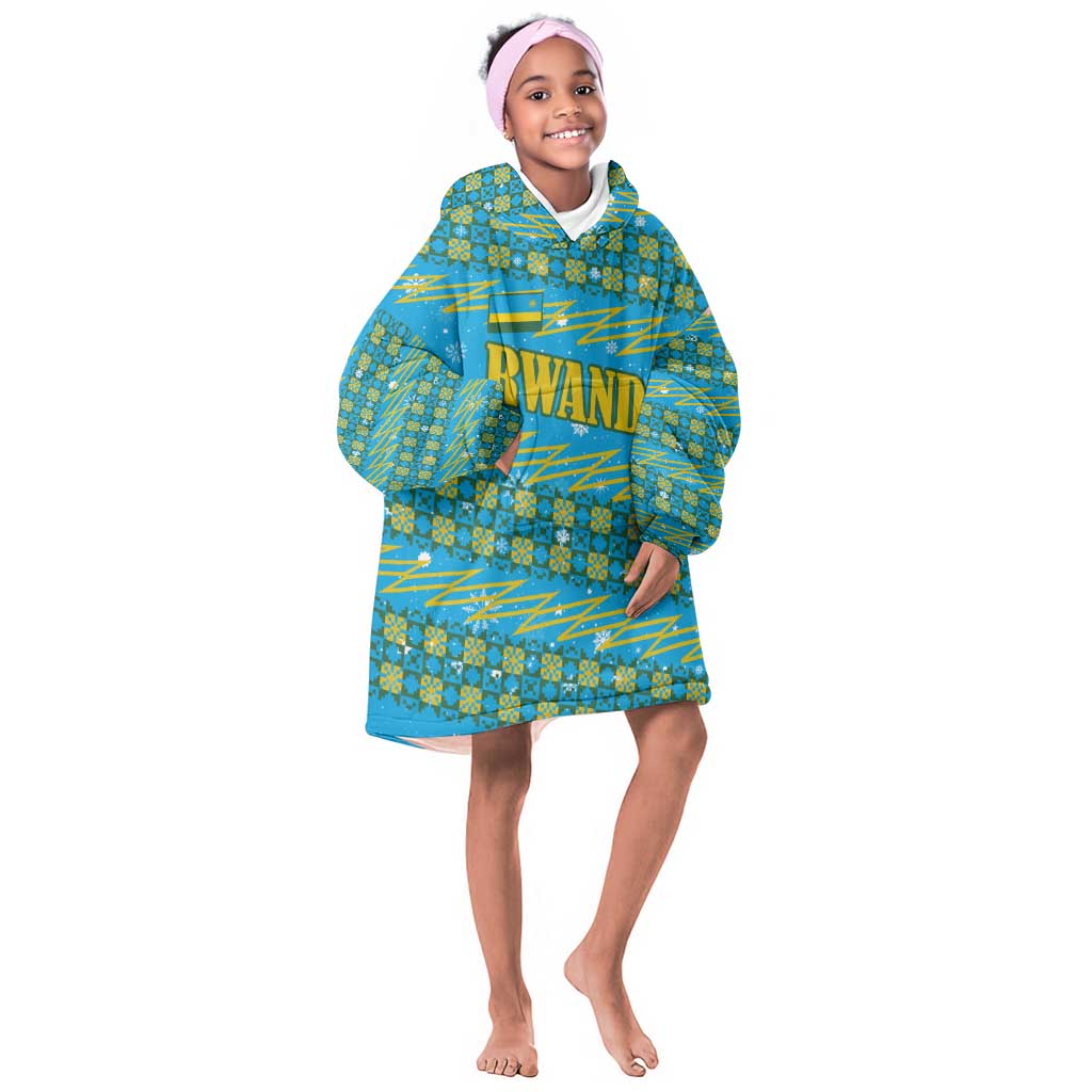 Rwanda Christmas Kid Wearable Blanket Hoodie Festive Geometric Motifs and Bold Typography - African Pride