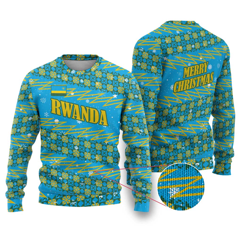 Rwanda Christmas Ugly Christmas Sweater Festive Geometric Motifs and Bold Typography - African Pride