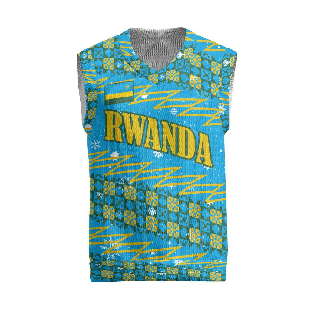 Rwanda Christmas Knitted V-Neck Vest Festive Geometric Motifs and Bold Typography - African Pride