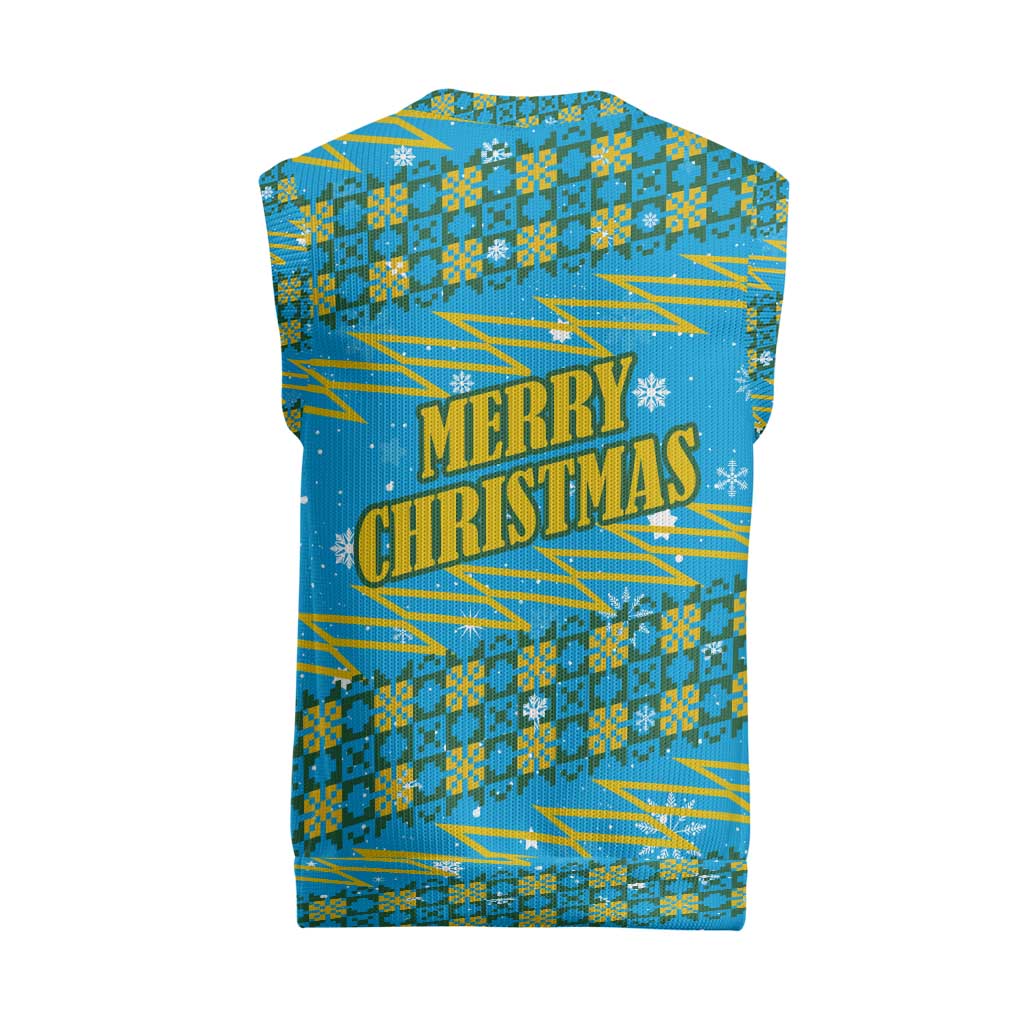 Rwanda Christmas Knitted V-Neck Vest Festive Geometric Motifs and Bold Typography - African Pride