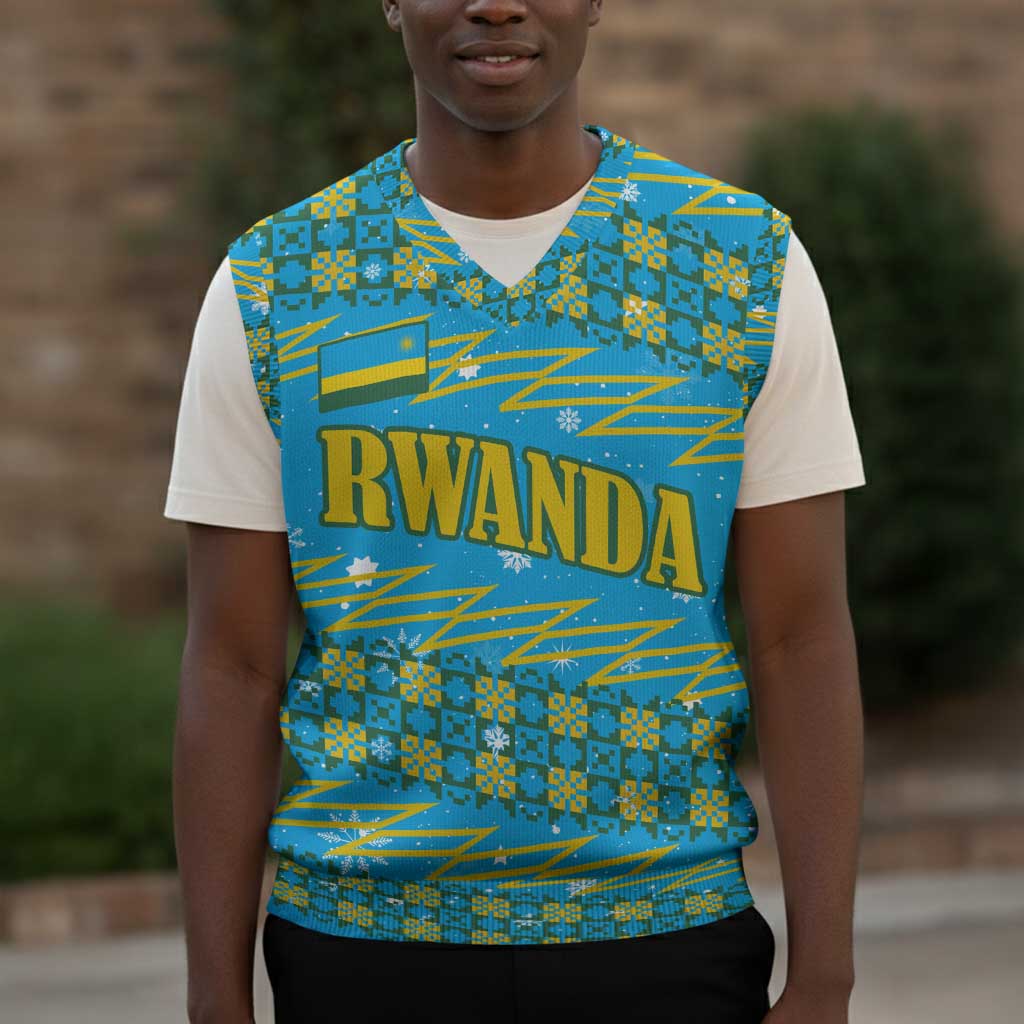 Rwanda Christmas Knitted V-Neck Vest Festive Geometric Motifs and Bold Typography - African Pride