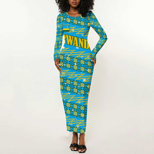 Rwanda Christmas Long Sleeve Bodycon Dress Festive Geometric Motifs and Bold Typography - African Pride
