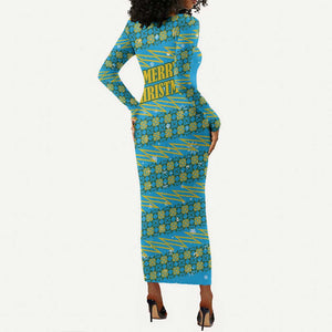 Rwanda Christmas Long Sleeve Bodycon Dress Festive Geometric Motifs and Bold Typography - African Pride