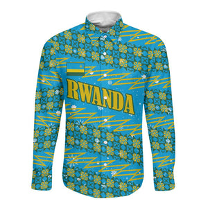 Rwanda Christmas Long Sleeve Button Shirt Festive Geometric Motifs and Bold Typography - African Pride
