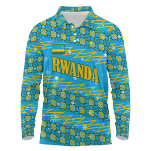 Rwanda Christmas Long Sleeve Polo Shirt Festive Geometric Motifs and Bold Typography - African Pride
