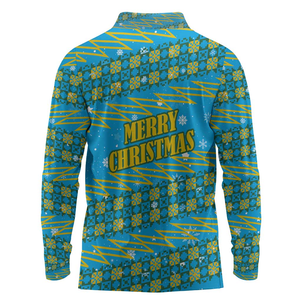 Rwanda Christmas Long Sleeve Polo Shirt Festive Geometric Motifs and Bold Typography - African Pride