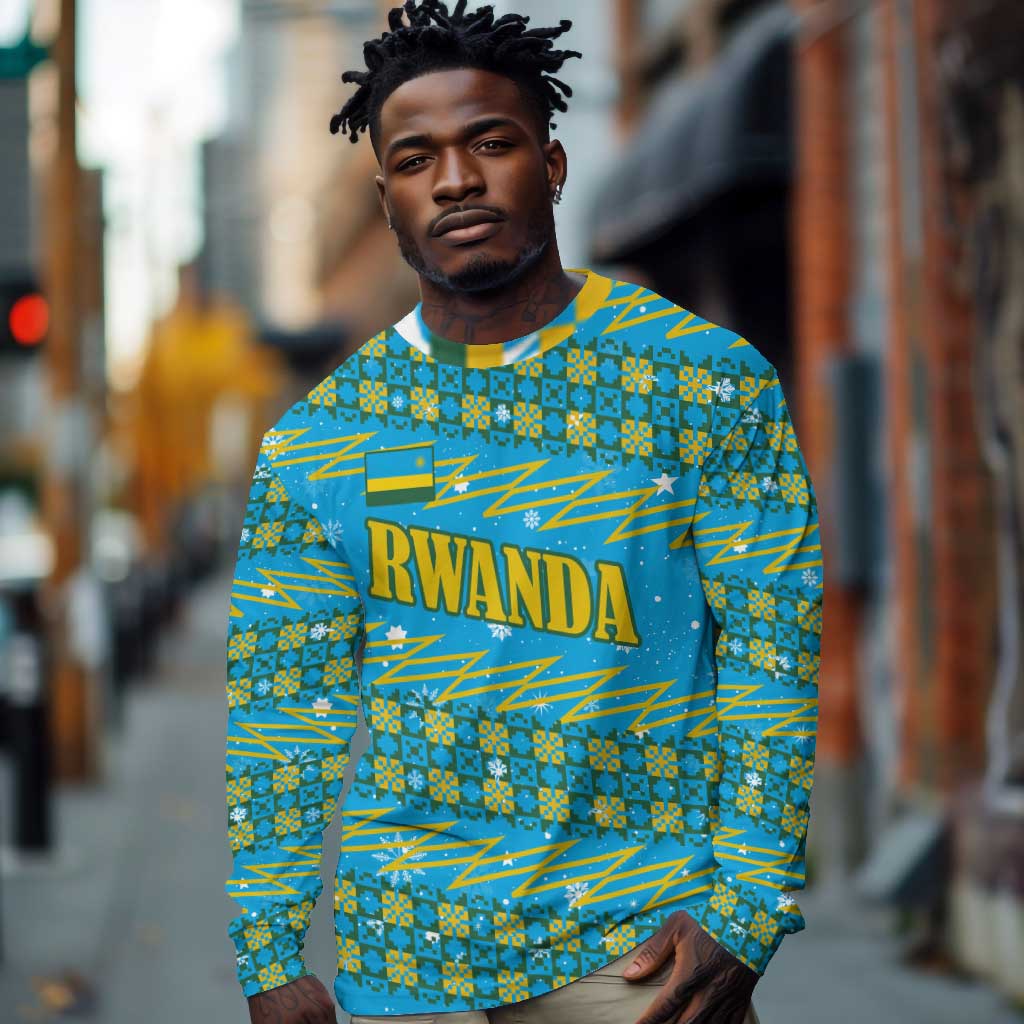 Rwanda Christmas Long Sleeve Shirt Festive Geometric Motifs and Bold Typography - African Pride