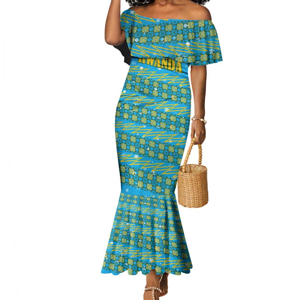 Rwanda Christmas Mermaid Dress Festive Geometric Motifs and Bold Typography - African Pride