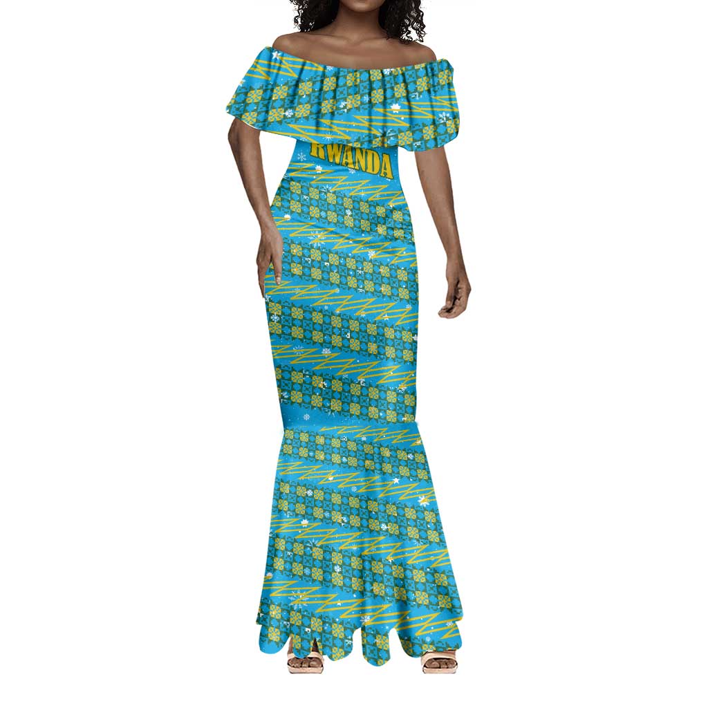 Rwanda Christmas Mermaid Dress Festive Geometric Motifs and Bold Typography - African Pride