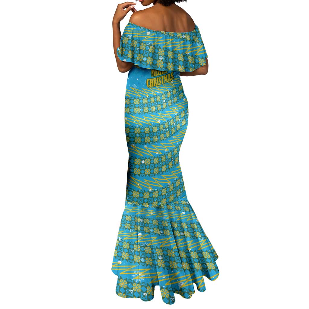 Rwanda Christmas Mermaid Dress Festive Geometric Motifs and Bold Typography - African Pride