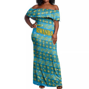 Rwanda Christmas Off Shoulder Maxi Dress Festive Geometric Motifs and Bold Typography - African Pride